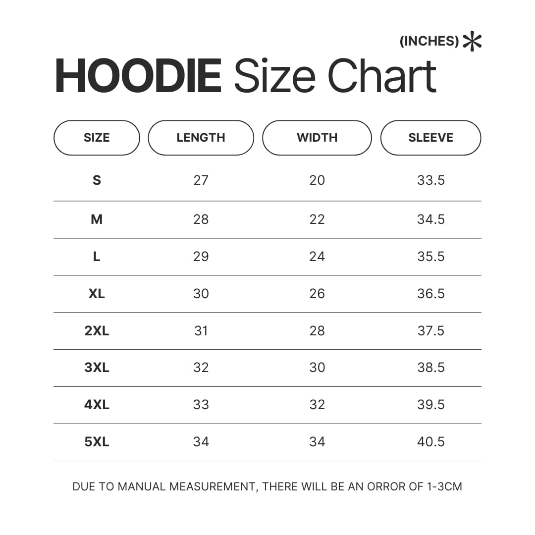 Hoodie Size Chart - Widespread Panic Merch