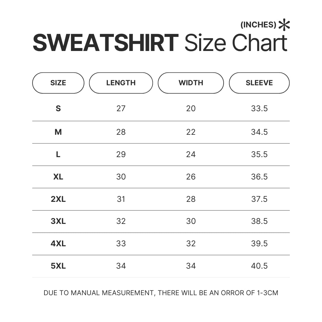 Sweatshirt Size Chart - Widespread Panic Merch