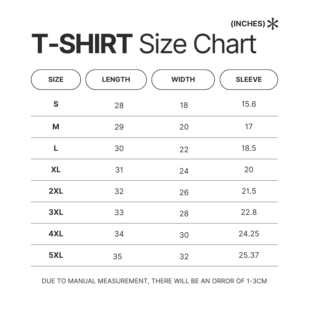 T shirt Size Chart - Widespread Panic Merch